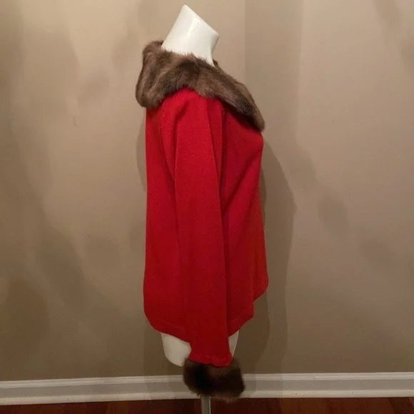 Goodclothes Red Faux Fur Trimmed Long Sleeve Blouse Casual Office Size Medium - Picture 3 of 4